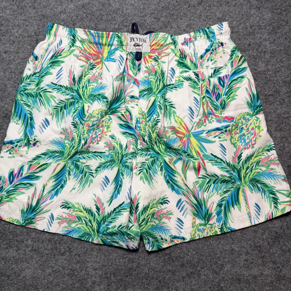 SPICY TUNA MENS SWIM TRUNKS TROPICAL PALM TREE PINEAPPLE BOARD SHORTS WHITE XL